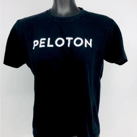Peloton black logo spell out t shirt Size Small - Picture 1 of 3